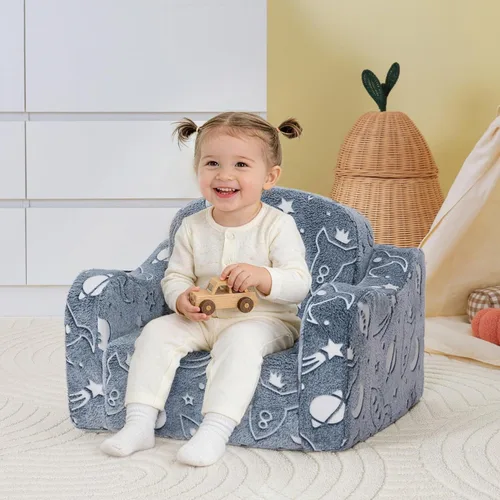 Miniatura 6 de Silla y sofá gruesos y cómodos para niños pequeños, sofá de felpa suave de 2 en 1 plegable para niños, sofá convertible a tumbona para niños