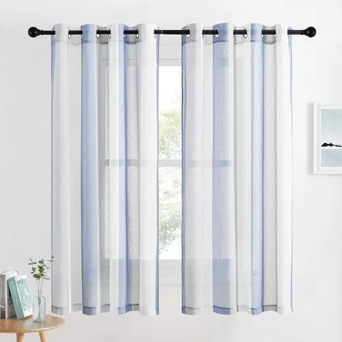 Miniatura 31 de NICETOWN Cortinas bohemias de lino transparente para sala de estar, cortinas semitransparentes de granja con patrón de rayas bohemias, cortinas Gris