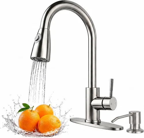 Miniatura 10 de Grifo de fregadero de barra de cocina de bajo perfil negro mate, cabezal rociador extraíble de una sola manija, grifo de preparación de agua