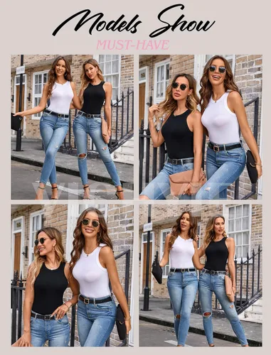 Miniatura 5 de VICHYIE - Camiseta de tirantes para el verano para mujeres básica sin mangas camiseta ajustada de punto acanalado blusas con espalda cruzada