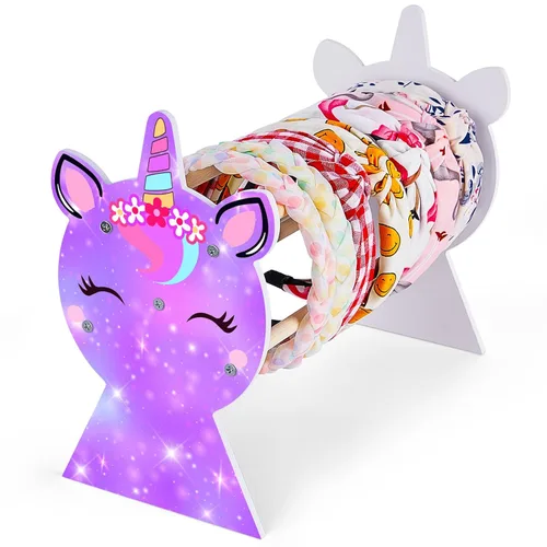 Miniatura 10 de Organizador de diademas para niñas Basumee con soporte para arcoíris y unicornio, soporte para diademas y aros de pelo, exhibidor de diademas, AZUL