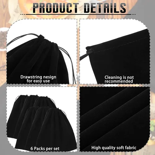 Miniatura 6 de Ferraycle 6 bolsas de almacenamiento plateadas antideslustre, tela para joyería, cubiertos, protección de cubiertos (18 x 18 pulgadas, color negro)