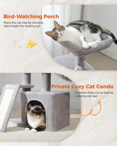 Miniatura 3 de PETEPELA Pequeño Árbol para Gatos para Gatos de Interior, Torre de Gato Linda de 32 Pulgadas, Condominio de Gato con Rampa de Arañar de Sisal