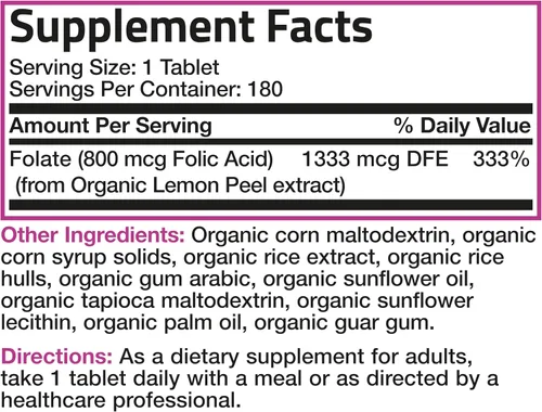 Miniatura 6 de Bronson ácido fólico orgánico, con certificado USDA y Vegetariano, La mejor vitamina prenatal, 1