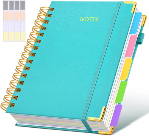Miniatura 27 de Cuaderno universitario de espiral con tapa dura de cuero de 8 x 10 pulgadas, con pestañas separadoras extraíbles, para 5 materias, a rayas; diario