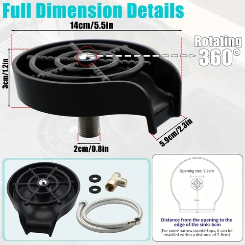Miniatura 2 de con bandeja negra Enjuagador de vidrio Piezas Bar Enjuagador de vidrio Cabeza del grifo, Dispositivo de limpieza automática Copa de agua Tanque