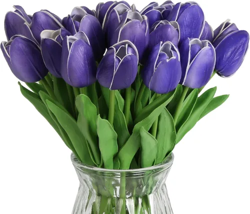 Miniatura 9 de IPOPU 24 tulipanes artificiales de tacto real para decoración, tulipanes falsos, arreglos florales, tulipanes artificiales sintéticos, decoración