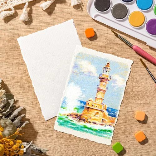 Miniatura 5 de 100 Hojas de Papel para Acuarela 4 x 6 Pulgadas, 300 GSM Papel con Bordes Rugosos Papel Texturizado Hecho a Mano para Acuarelas, Invitaciones