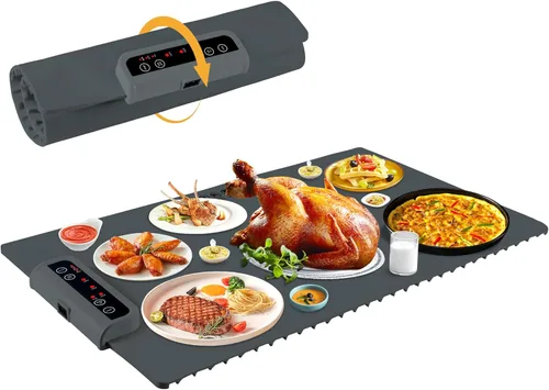 Miniatura 8 de Esterilla de calentamiento de alimentos - Esterilla de calentamiento plegable para alimentos con control de temperatura ajustable, función de tiempo