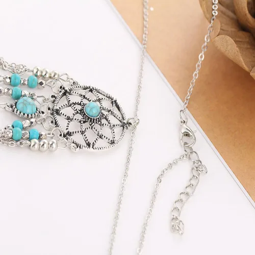 Miniatura 6 de Lureme Collar atrapa sueños con cadena larga turquesa nativo de Estados Unidos (01003467)