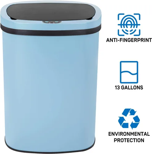 Miniatura 6 de Bote de basura automático sin contacto de 13 galones con tapa, capacidad de 50 L, acero inoxidable, azul, 16 x 11 x 23 pulgadas