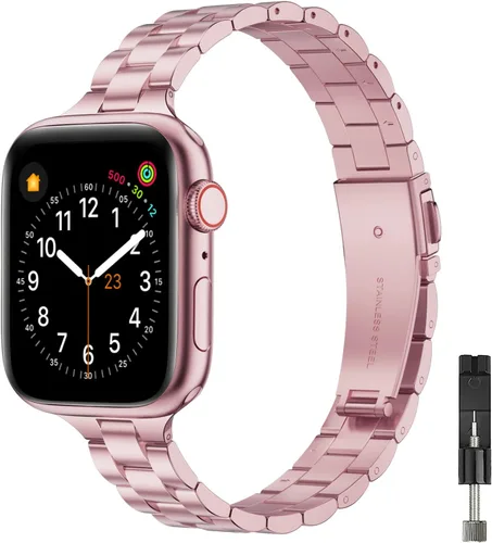 Miniatura 17 de Correa fina compatible con Apple Watch de 40mm, 38mm, 42mm, 44mm, de acero inoxidable de alta calidad de repuesto, ajustable, para iWatch Series