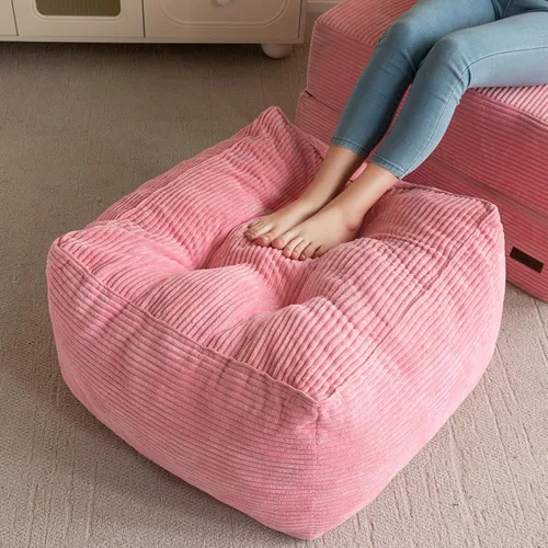Miniatura 9 de HIGOGOGO Puf Otomano Cuadrado Relleno, Pufs de Pana con Relleno de Trozos de Espuma, Puf Peludo y Esponjoso Taburete Reposapiés Otomano