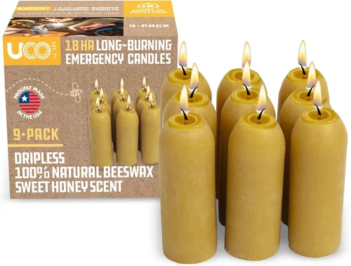 UCO Velas de cera de abeja natural de 12 horas de larga duración para linternas de vela UCO y preparación de emergencia, fabricadas en Estados Unidos