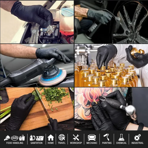 Miniatura 6 de Dura-Gold - Guantes desechables de nitrilo HD negro, 6 milésimas de pulgada - Sin látex, sin polvo, agarre texturizado