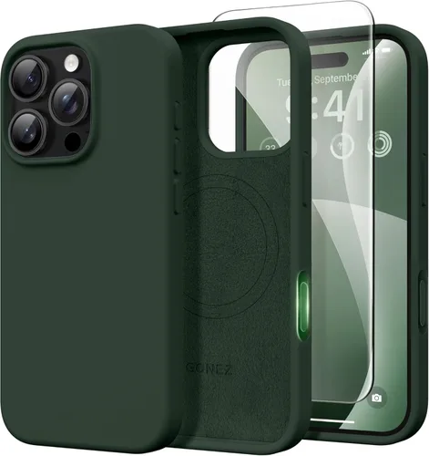 Miniatura 125 de GONEZ Funda de silicona para iPhone 14 Pro Max, compatible con MagSafe, con protector de pantalla + protector de lente de cámara, silicona líquida a