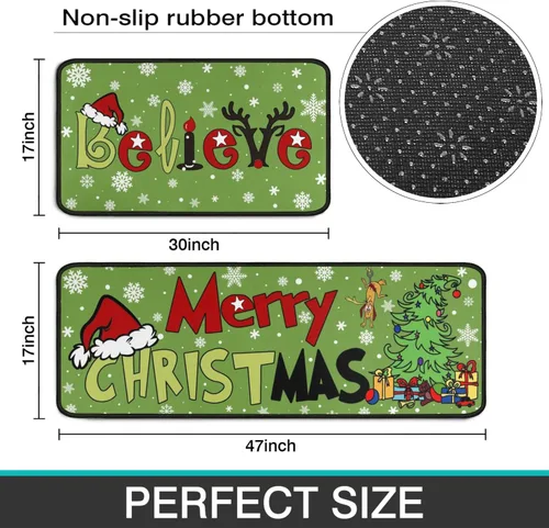 Miniatura 3 de Juego de 2 alfombras de cocina de Feliz Navidad, tapetes de cocina del Grinch para el suelo, decoración de cocina de Navidad, decoraciones festivas