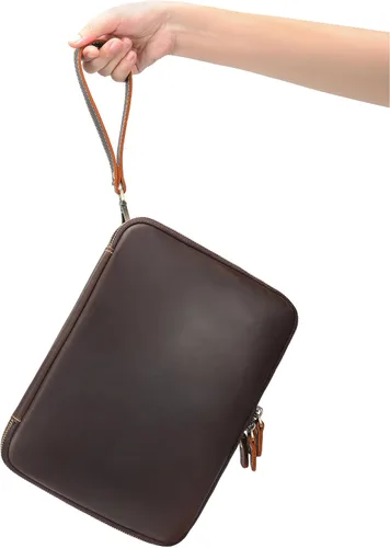 Miniatura 6 de LANNSYNE Bolsa de accesorios de cable de viaje de cuero de grano completo, organizador electrónico, estuche de almacenamiento de doble capa