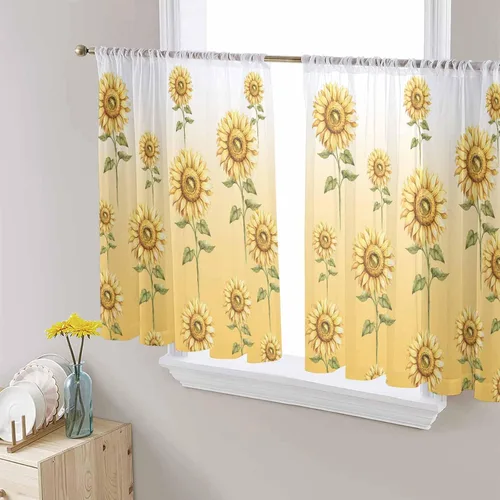 Miniatura 12 de Juego de paneles de cortinas de girasol, cortinas de gasa para cocina, cortinas de gasa de privacidad para sala de estar, dormitorio, decoración