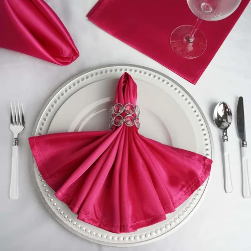 Miniatura 2 de Efavormart - Paquete de 5 servilletas de satén sin costuras, color fucsia, resistentes a las arrugas, 20 x 20 pulgadas 2-Fucsia