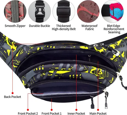 Miniatura 3 de Cangurera cruzada para hombres, 5 bolsillos con cremallera, bolsa para cinturón para correr, ciclismo, viajes, senderismo, pesca, camping