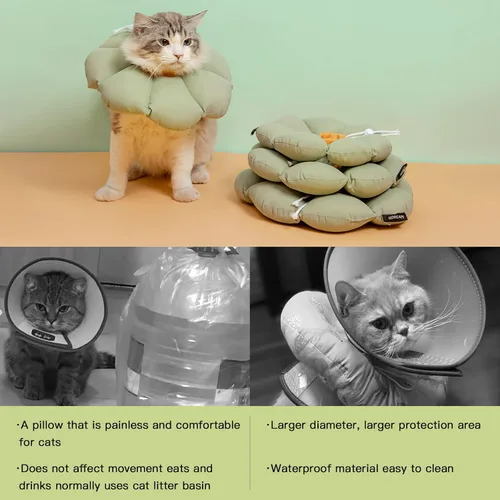 Miniatura 6 de Collar de cono de gato, lindo collar de recuperación impermeable para gatos, antimordeduras, cicatrización de heridas, collar isabelino para gatos