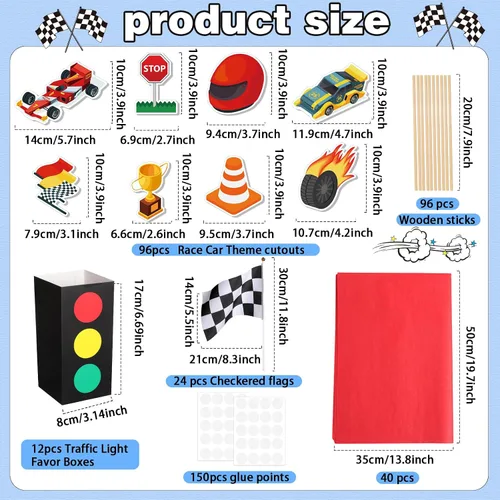 Miniatura 2 de 12 juegos de decoración de fiesta de cumpleaños de autos de carreras, centros de mesa para mesas con cajas de tráfico, decoración temática de baby