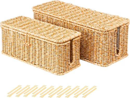 Miniatura 8 de BROWNLILY Caja de Gestión de Cables, Organizador de Cables Estilo Ratán para Escritorio, Ocultador de Cables, Cubiertas de Enchufes a Prueba
