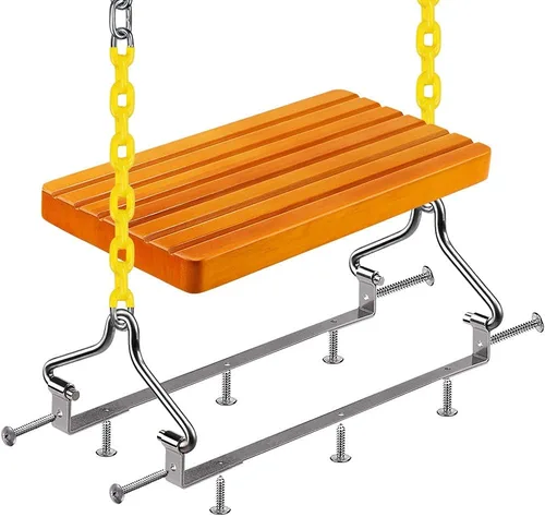 Miniatura 3 de SELEWARE Asiento colgante de madera, 17.5 x 8.2 pulgadas, 2 mosquetones, columpio de árbol para adultos y niños, patio trasero interior o exterior