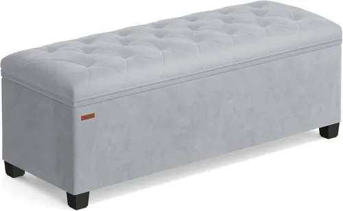 Miniatura 20 de SONGMICS Banco otomano de almacenamiento de terciopelo, reposapiés con patas, 15.7 x 43 x 15.7 pulgadas, banco de extremo de cama, baúl de Blanco