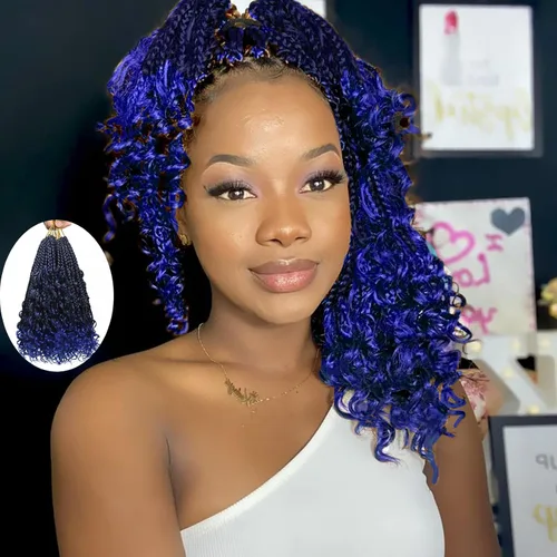 Miniatura 24 de Flagship 9 Paquetes Goddess Box Braids Cabello de Ganchillo para Mujeres Negras - 10 Pulgadas Pre-enrollado con Puntas Rizadas, Estilo Bohemio