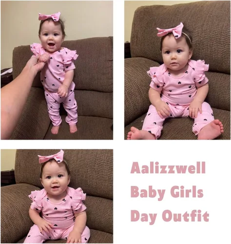 Miniatura 2 de Aalizzwell Traje de primavera y verano de manga corta acanalada para bebé niña