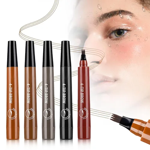 Miniatura 7 de Microblading Lápiz de cejas, lápiz mágico de contorno de cejas 2026 con punta de micro-tenedor, 3D resistente al agua con 4 puntas brocha de carrete