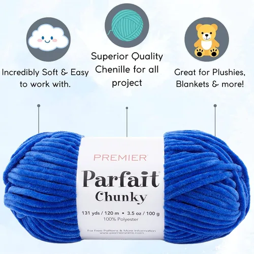 Miniatura 2 de Premier Yarns Parfait Chunky Classic Blue 1150-28 (6 madejas - mismo lote de tinte) Peso S Voluminoso #6 Hilo de poliéster para ganchillo y punto