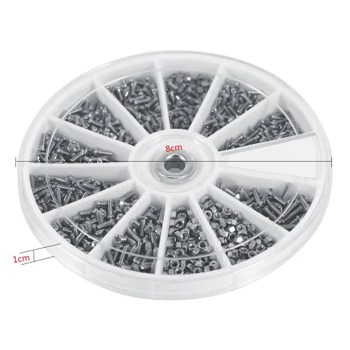 Miniatura 2 de 600pcs 12 tipos de tornillos pequeños Tuercas Kit surtido M1 M1.2 M1.4 M1.6 con caja de plástico para relojes Glassess Electrónica con caja