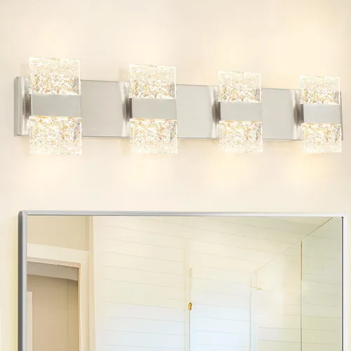 Miniatura 19 de Lámpara de tocador de baño moderna de cromo de 4 luces, elegantes accesorios de iluminación de baño de LED de cromo sobre espejo, accesorios
