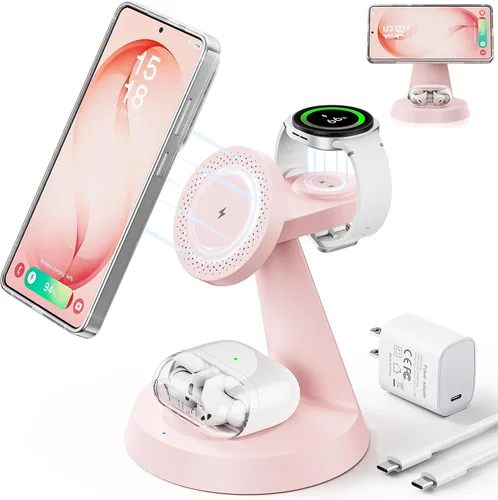 Miniatura 12 de Cargador inalámbrico magnético para Samsung, estación de carga 3 en 1 compatible con cargador MagSafe Samsung para Galaxy S25 Ultra S24 Z