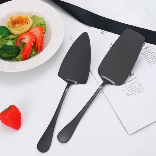 Miniatura 3 de Utensilios negros para servir, juego de 8 utensilios de acero inoxidable para servir, incluye cucharas de servir, tenedor de servir, cucharón