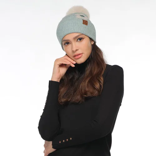 Miniatura 3 de C.C Southwest - Gorro de punto con pompón para mujer, unisex, elástico, suave, cálido, con piel sintética, gorro de invierno