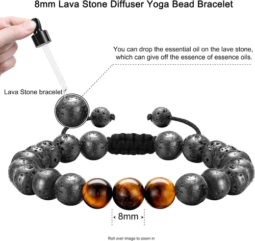 Miniatura 6 de M MOOHAM Pulseras de cuentas para hombre, pulsera con inicial de piedra natural de 0.315 in para hombres, pulseras de ojo de tigre de roca de lava