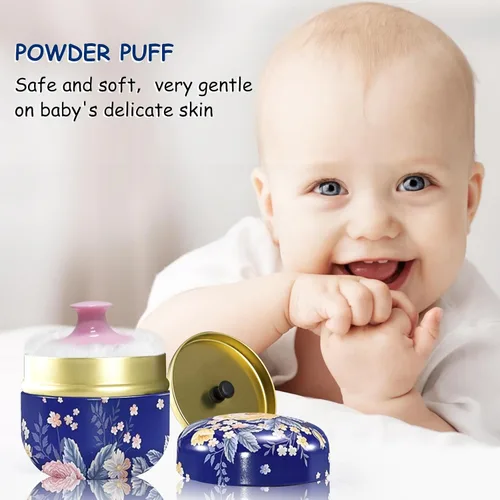 Miniatura 3 de Polvo Corporal y Contenedor para Polvo, Polvo Suave para Mujeres y Estuche para Polvo para Baño y Viaje (Azul Oscuro)