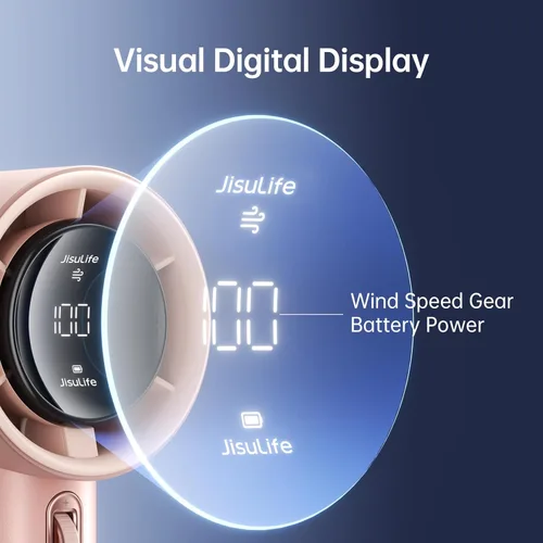 Miniatura 3 de JISULIFE Ventilador de mano portátil, velocidad (1-100) Turbo Mini ajustable y batería de 3600 mAh, ventilador personal recargable, pantalla Rosa