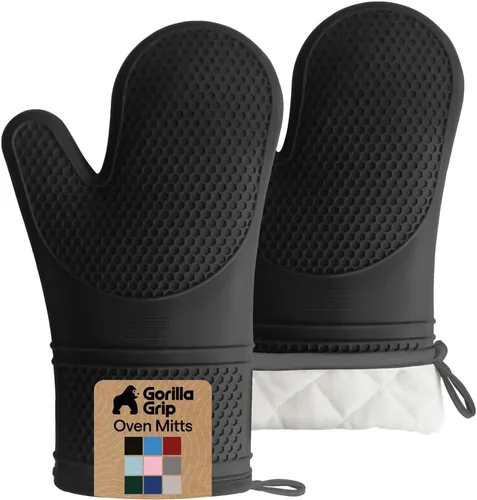 Miniatura 36 de Gorilla Grip - Juego de guantes de horno de silicona resistentes al calor extralargos, forro acolchado suave, guantes flexibles impermeables