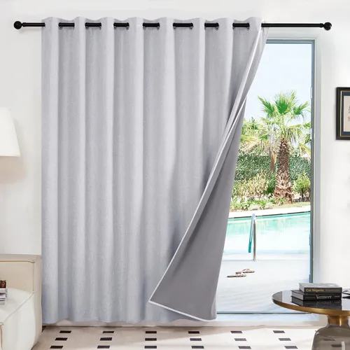 Miniatura 10 de Deconovo Cortinas 100% opacas para puerta de patio de 84 pulgadas de largo, cortinas de lino extra anchas con textura de lino, paneles de cortina