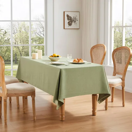 Miniatura 21 de ZeeMart Mantel Básico de Lino Texturizado, 52 x 70 Pulgadas Natural, Mantel Rectangualr de Estilo Granja Beige, Manteles de Lino Resistente a