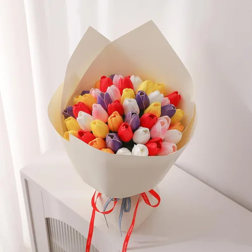 Miniatura 5 de 30 tulipanes artificiales de poliuretano, tulipanes falsos de tacto real rosa para el día de San Valentín, primavera, Pascua, hogar, cocina