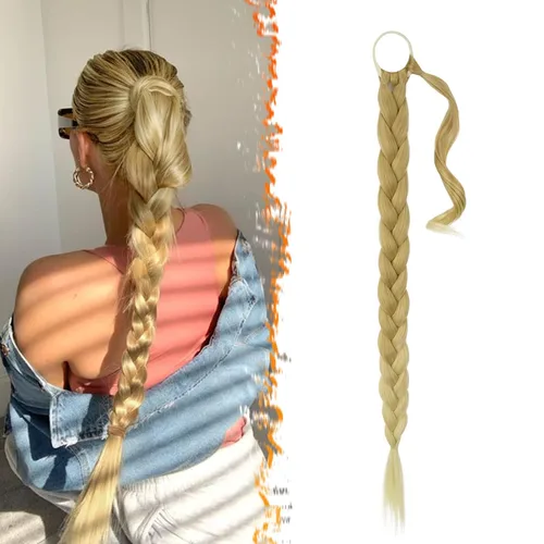 Miniatura 30 de Barsdar Extensión de 26 Pulgadas de Cola de Caballo Trenzada Larga con Banda Elástica - Extensiones de Cabello en Cola de Caballo Recta y Elegante