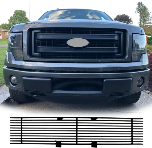 Insertos de parrilla compatibles con F150 2009-2014, parrilla frontal de aluminio macizo billet (negro)