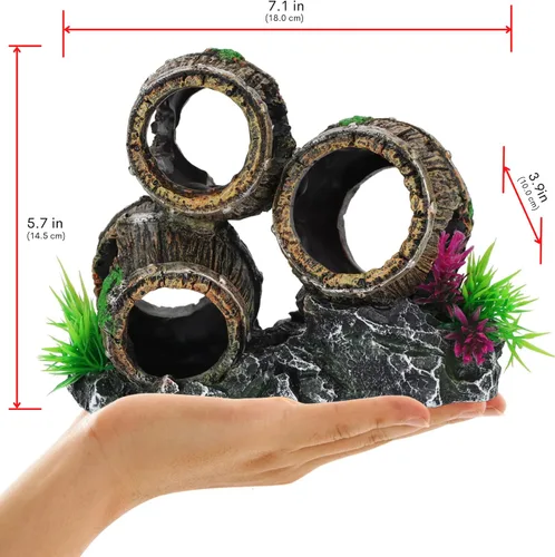 Miniatura 4 de UNEAK - Decoraciones de acuario Tres barriles rotos apilados Decoración de pecera Ornamento Paisajismo Sobre Rocas Cueva Agua Salada Agua Dulce