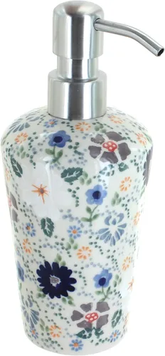 Miniatura 12 de Cerámica polaca de rosa azul, dispensador de jabón de margaritas azules, 6.75 pulgadas de alto, accesorio de baño de cerámica polaca pintado a mano